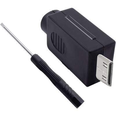 Adaptateur et tournevis. L'adaptateur possède une fiche HDMI et permet la conversion de formats de signaux.