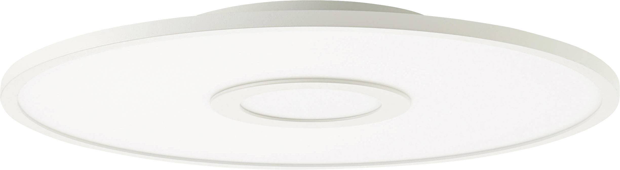 Luminaire de plafond rond et plat, à surface blanche simple et zone centrale légèrement surélevée. Adapté aux espaces intérieurs modernes.