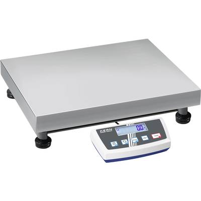 Balance électronique avec plateforme rectangulaire en acier inoxydable et affichage numérique. Affiche le poids sur un écran rétroéclairé bleu.