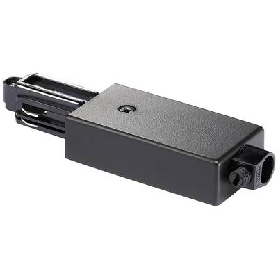 Carte métallique noire de forme rectangulaire avec un port de connexion, probablement un composant informatique ou électronique.
