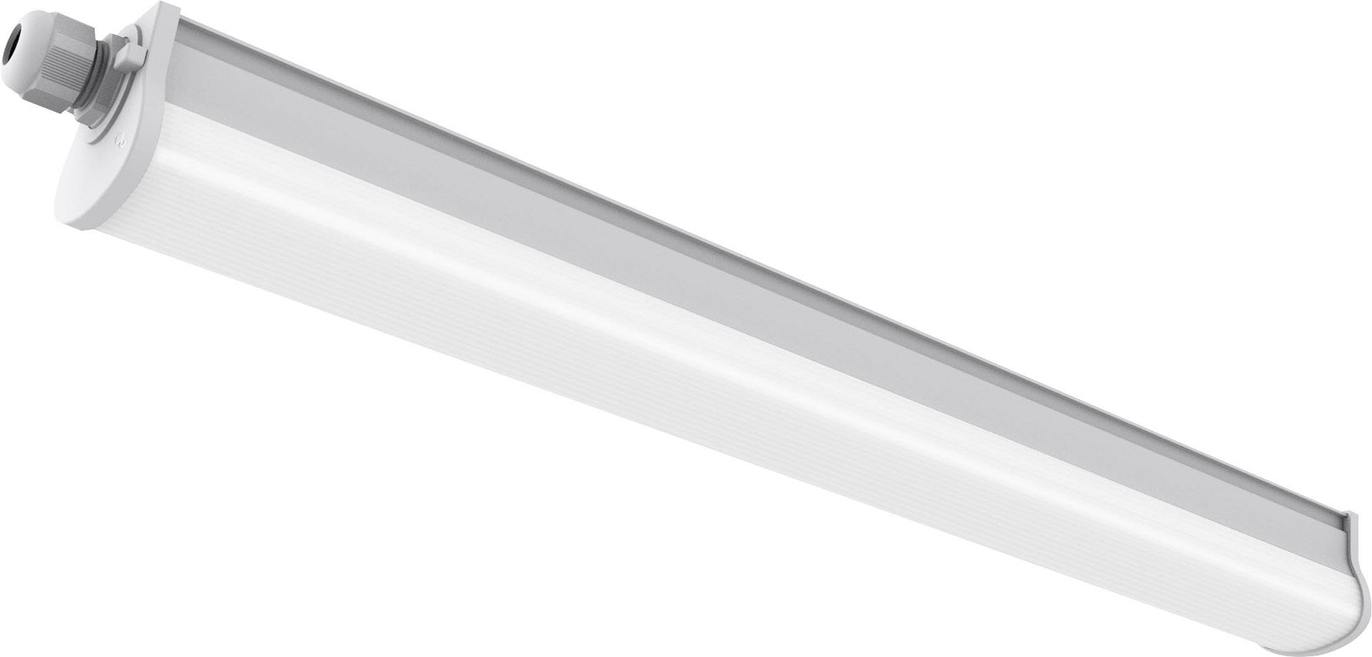 Une barre LED blanche, longue et cylindrique, montée sur un support au plafond, destinée à l'éclairage intérieur.
