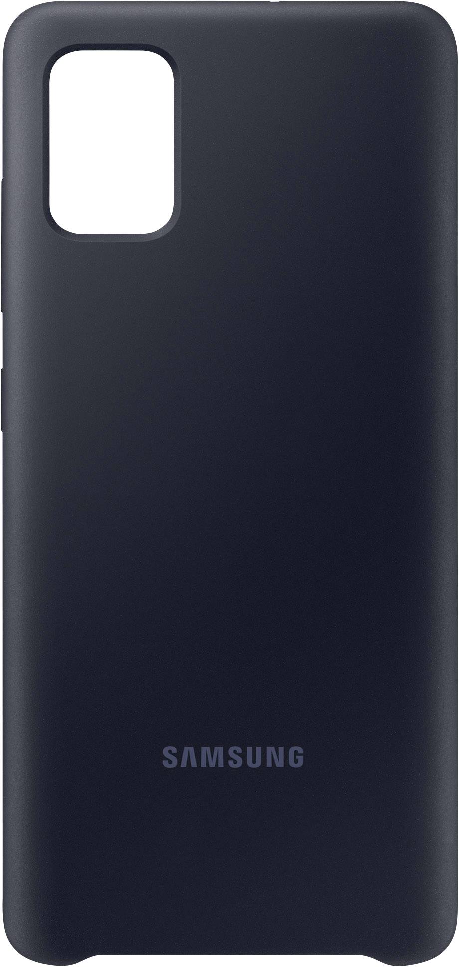 Coque de téléphone noir de Samsung, vue arrière. Design minimaliste sans motifs ou ornements visibles.
