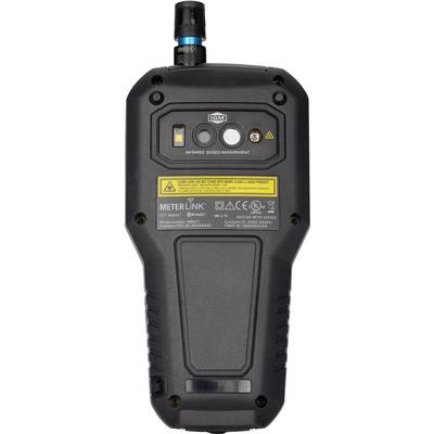 Vue arrière d'un appareil de mesure portable 'Flir MR277' avec capteur infrarouge et plusieurs boutons de commande. Adapté pour la détection d'humidité et de fuites.