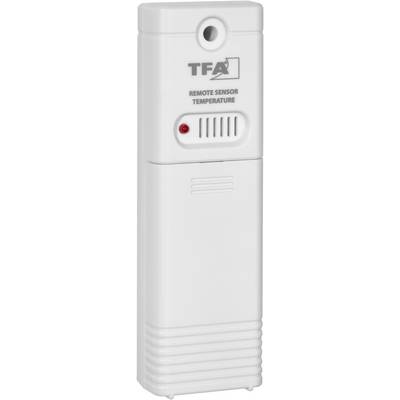 Capteur de température externe blanc avec lumière rouge, logo de marque en haut.