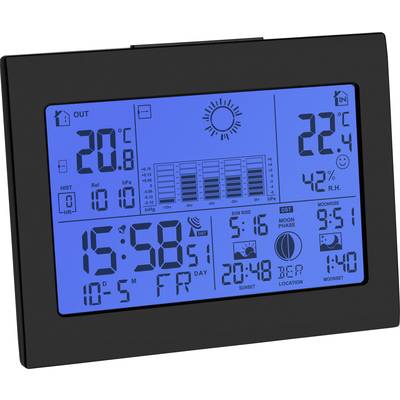 Affichage de station météorologique numérique montrant une température extérieure de 20,6°C et une température intérieure de 22,4°C, heure 15:58, date 'VE'.