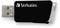 Une clé USB noire de la marque Verbatim, partiellement sortie de son capuchon.