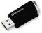 Clé USB de Verbatim avec boîtier noir et connecteur argenté visible.