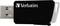 Une clé USB noire de la marque Verbatim avec un capuchon amovible.