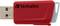 Clé USB rouge de la marque 'Verbatim', partiellement insérée dans son capuchon de protection gris.