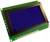 Un écran LCD bleu sur une carte électronique verte. Il possède plusieurs emplacements pour des connexions électriques.