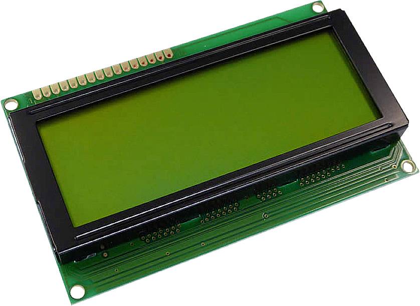 Module d'écran LCD avec fond vert et cadre noir, adapté aux applications électroniques pour l'affichage d'informations simples.