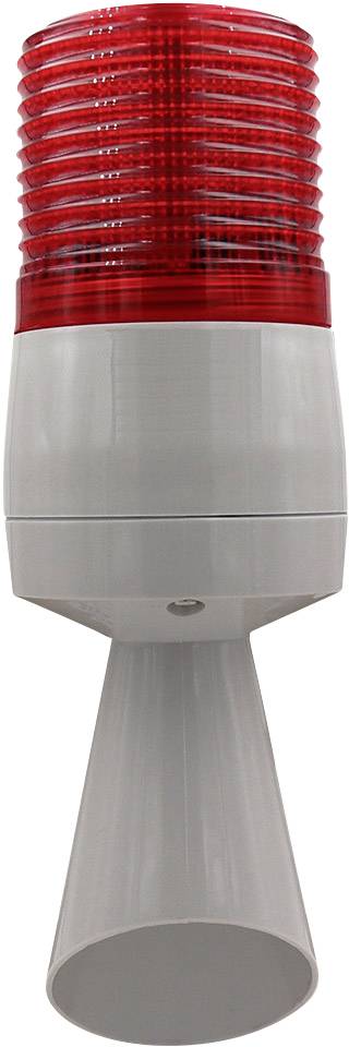 Un boîtier gris avec un dôme rouge et transparent au sommet, qui ressemble à un signal d'alarme visuel et acoustique.