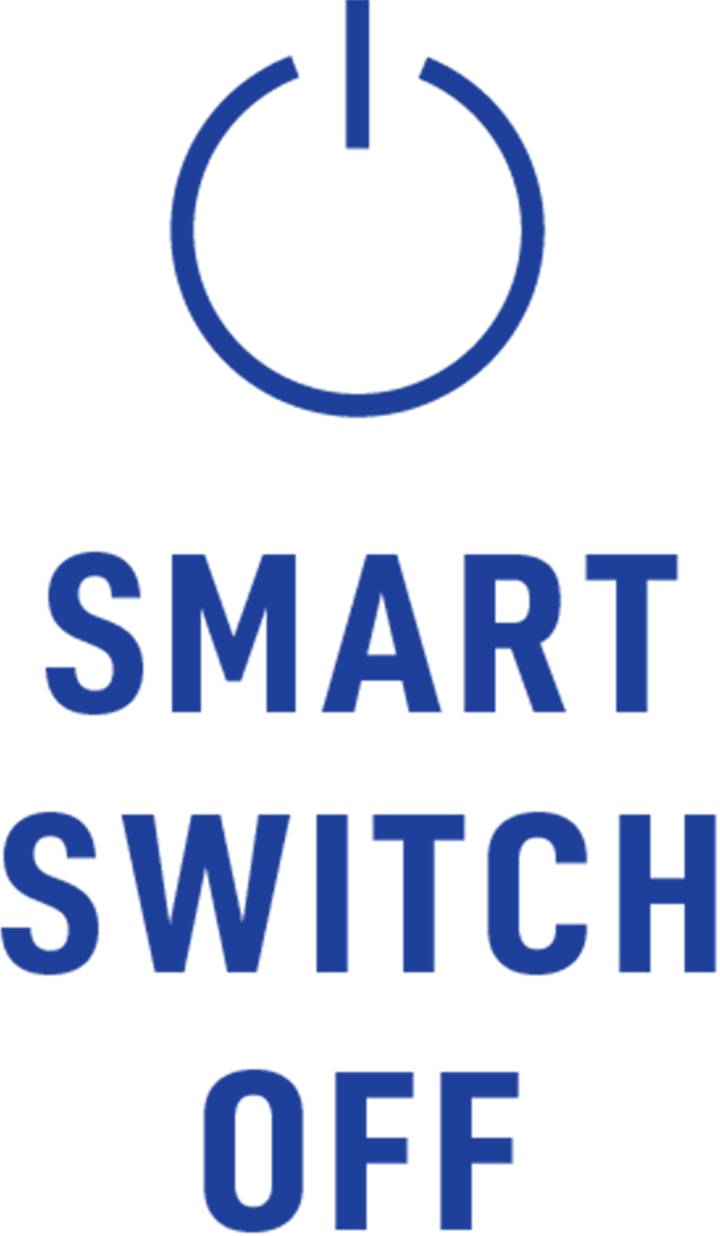 Symbole d'alimentation au-dessus des mots « ARRÊT INTELLIGENT » en bleu, suggérant une initiative visant à encourager les économies d'énergie en éteignant les appareils.