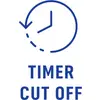 Une icône d'horloge bleue avec une flèche vers le bas et une ligne pointillée, au-dessus du texte « TIMER CUT OFF », indiquant une restriction ou une limite de temps.