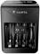 Chargeur de batterie VARTA avec quatre emplacements de charge, compatible avec les piles AA et AAA, boîtier noir, connexion secteur en haut.