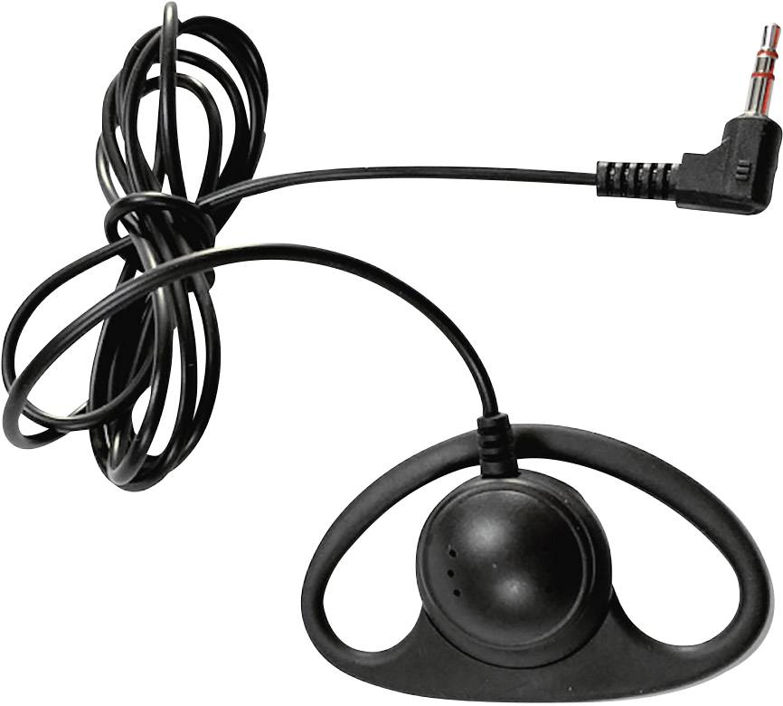 Un écouteur noir avec un microphone intégré et une prise jack de 3,5 mm, adapté aux appareils mobiles ou aux radios.