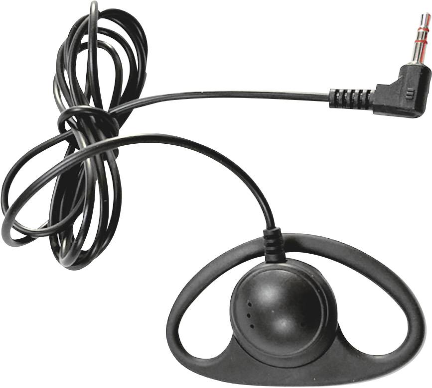 Écouteur noir filaire avec connecteur jack 3,5 mm. Le design est élégant et conçu pour être porté à l'oreille.