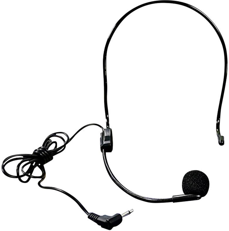 Micro-casque noir avec arceau flexible et fiche jack 3,5 mm, adapté pour les enregistrements vocaux ou les systèmes mains libres.
