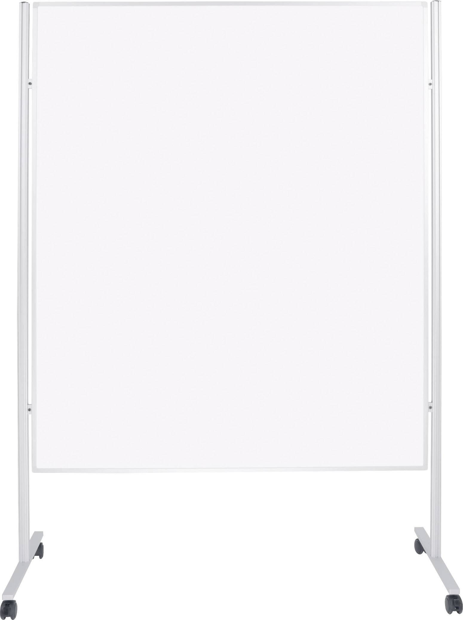 Tableau à feuilles blanches vierge sur un support mobile à roulettes.