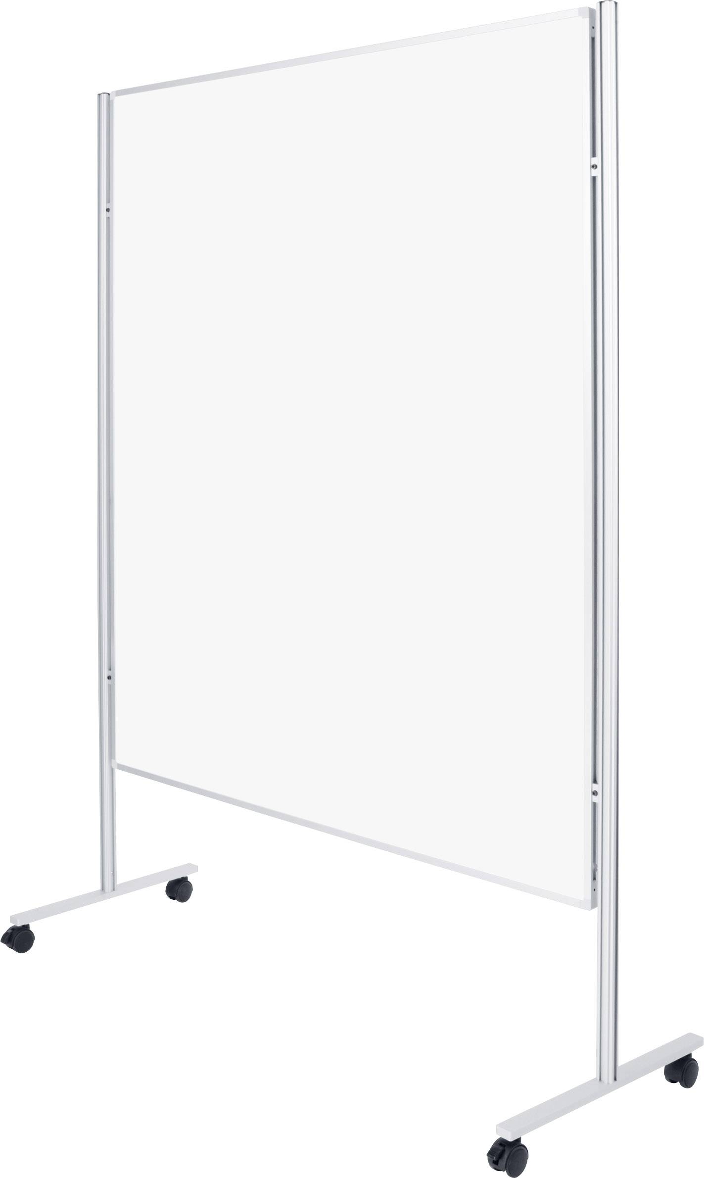 'Séparateur d'espace mobile avec des panneaux blancs sur roulettes, adapté pour délimiter des zones ou servir de surface de présentation.'