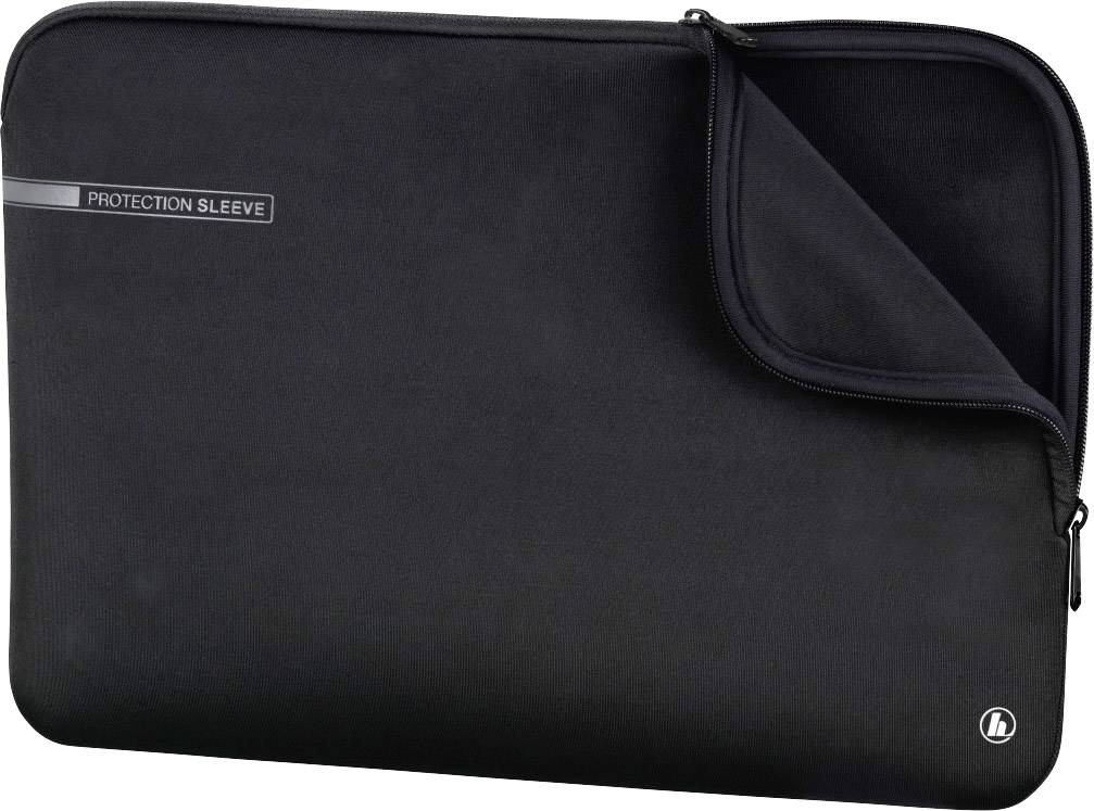 Housse de protection noire pour ordinateur portable avec fermeture éclair, légèrement ouverte. Inscription : 'PROTECTION SLEEVE'. Idéale pour un transport en toute sécurité.