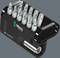 Lot de 12 embouts, sur un organiseur portant l'inscription 'Wera BC 12 Wood 2', adapté aux travaux sur bois.