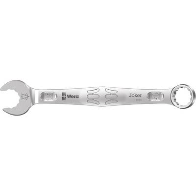 Une clé à molette argentée portant l'inscription 'Wera Joker 6003'. La clé dispose d'extrémités ouvertes et fermées pour différentes tailles de vis.
