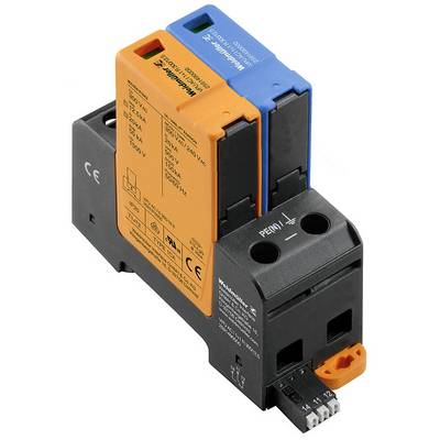 Dispositif de surveillance de tension et de fréquence avec deux modules interchangeables en orange et bleu, adapté aux installations électriques.