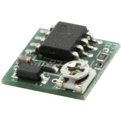 Un module de puce électronique vert comprenant plusieurs composants électroniques, dont un circuit intégré et un potentiomètre rotatif.