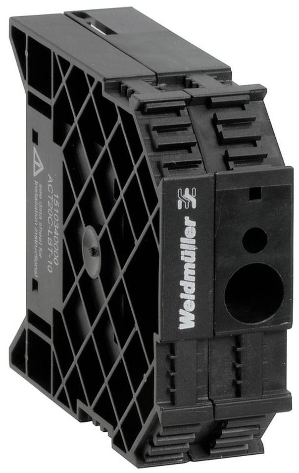 Un connecteur électrique Weidmüller noir et rectangulaire, adapté pour le montage dans des tableaux électriques.