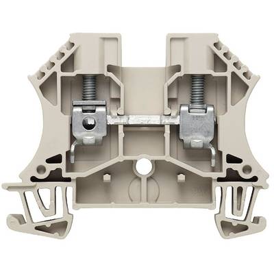 Un bloc de bornes électrique de couleur beige avec des vis métalliques pour la fixation des câbles dans les armoires électriques.