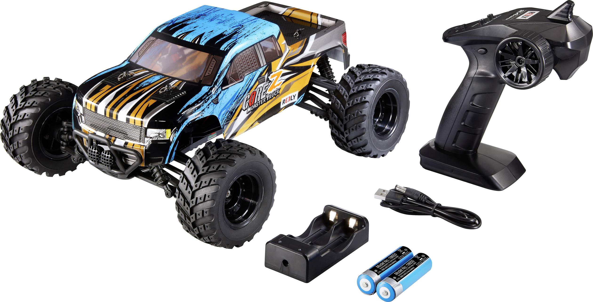Monstertruck Reely CORE Z brushed 1:10 XS Véhicule RC débutant électrique 4 roues motrices (4WD) prêt à fonctionner (RtR-5