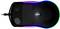 Le dessous d'une souris gaming avec un capteur optique visible et un éclairage RVB sur les bords.