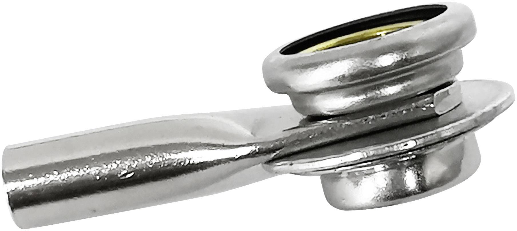 Pièce de connexion métallique avec un trou fileté circulaire et une surface ondulée, fréquemment utilisée dans des applications mécaniques ou électroniques.