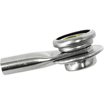 Une valve en métal argenté au bord arrondi et à l'ouverture unique, utilisée dans des applications sanitaires.