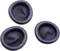 Trois coussinets d'écouteurs noirs, circulaires et rembourrés, probablement des pièces de rechange pour des casques audio, sur un fond blanc.