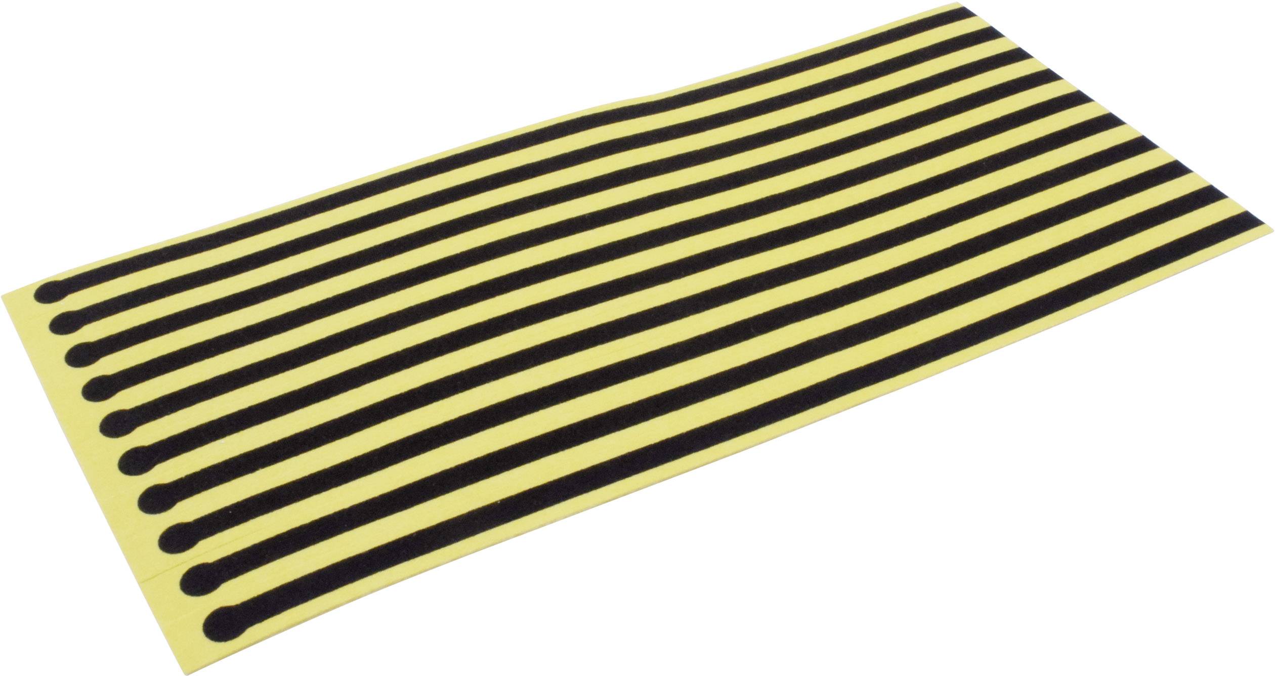 Tapis rectangulaire jaune avec des bandes noires parallèles.