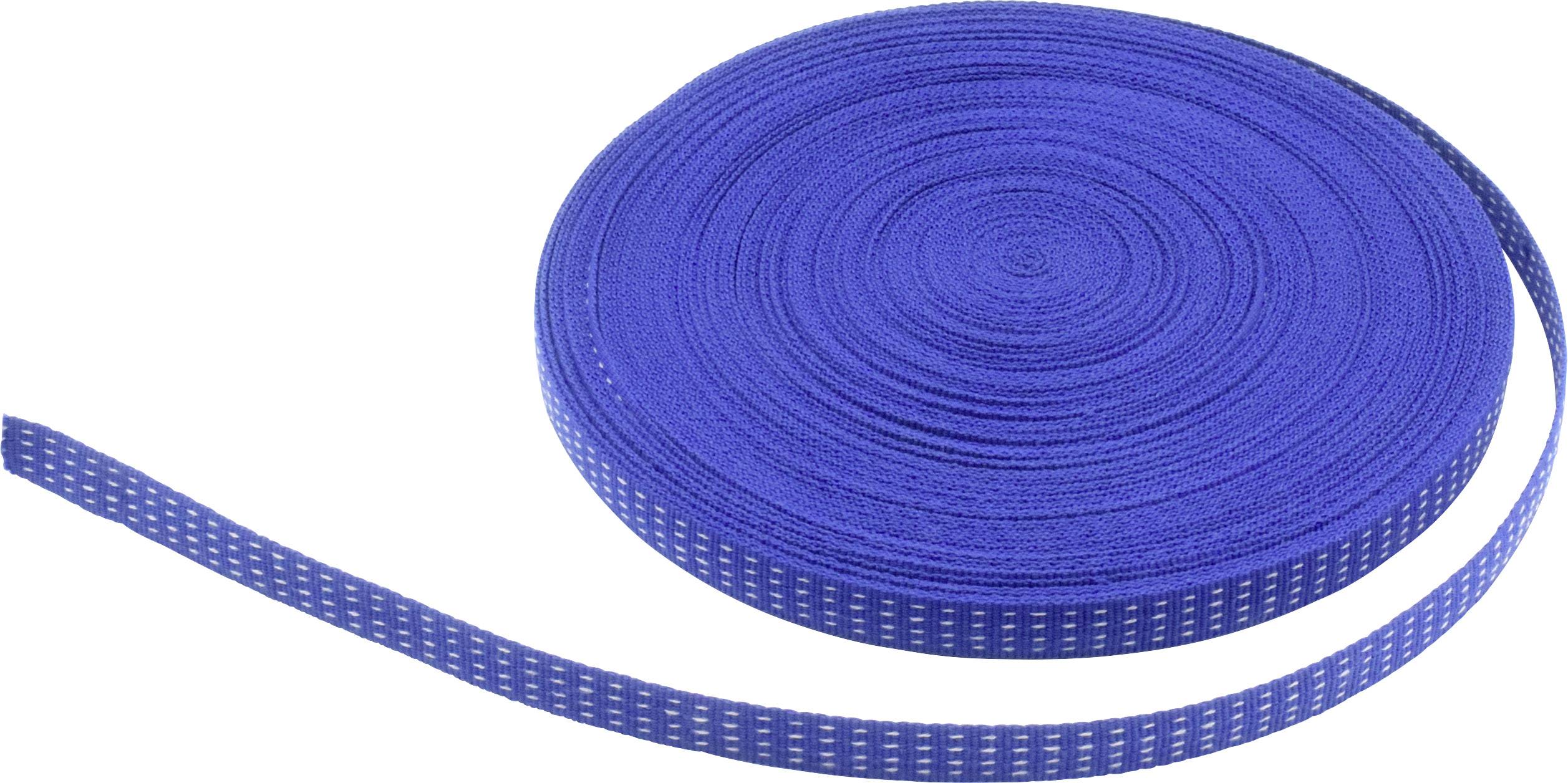 Un ruban bleu enroulé en spirale. Il présente des ouvertures rectangulaires régulières et petites le long de toute sa longueur.