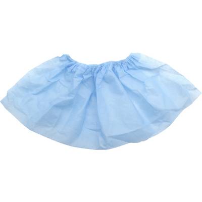 Une jupe bleue à taille élastique. La jupe a un tombé aérien et ample.
