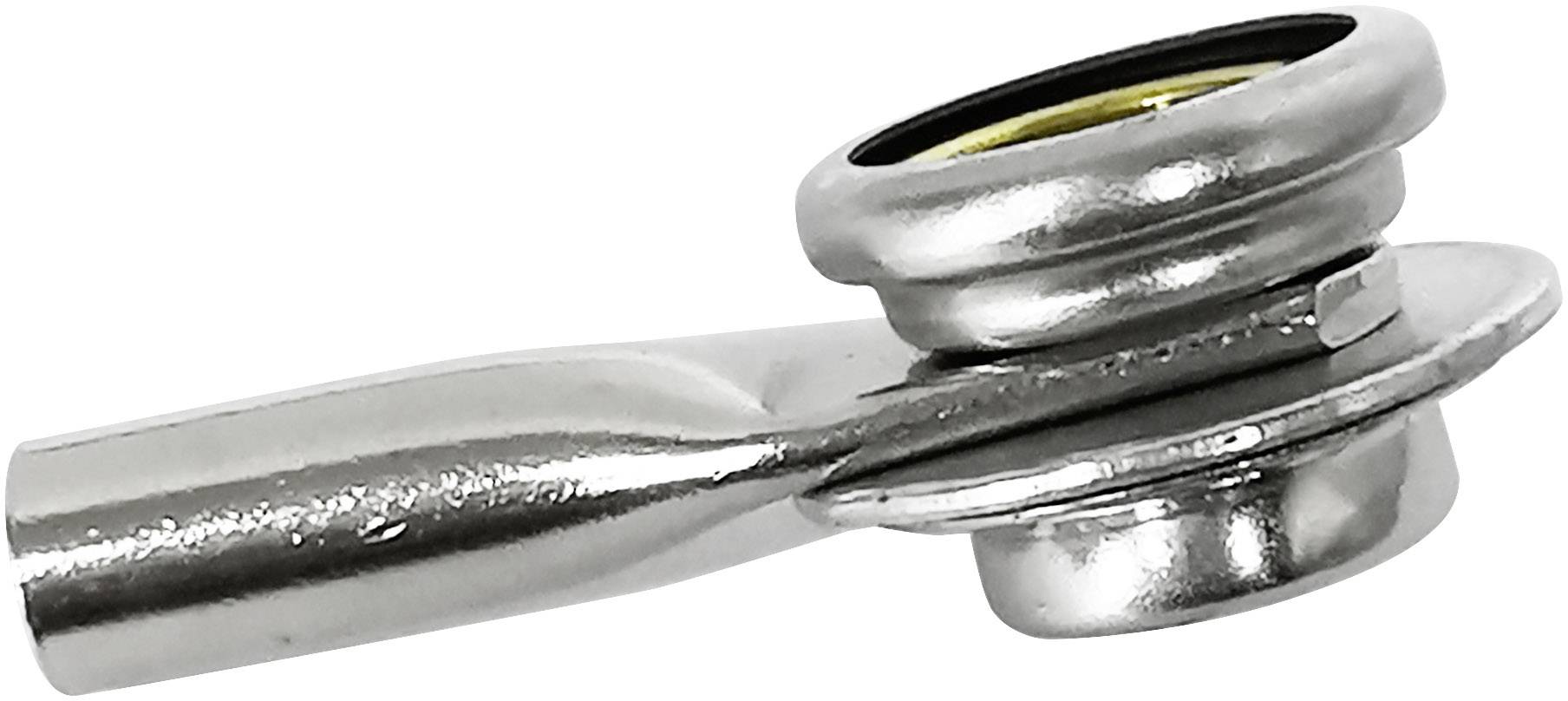 Raccord d'accouplement à griffes métalliques, de couleur argentée, en matériau brillant, fréquemment utilisé dans l'industrie, vue de côté.