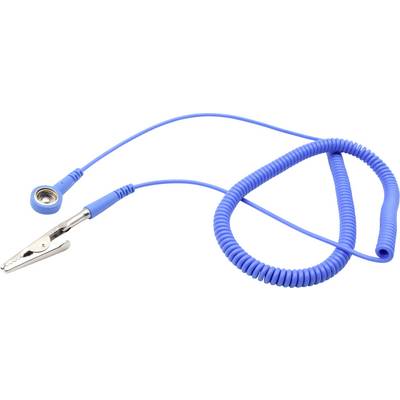 Câble de mise à la terre antistatique bleu avec pince crocodile et câble spiralé. Utilisé pour évacuer l'électricité statique.