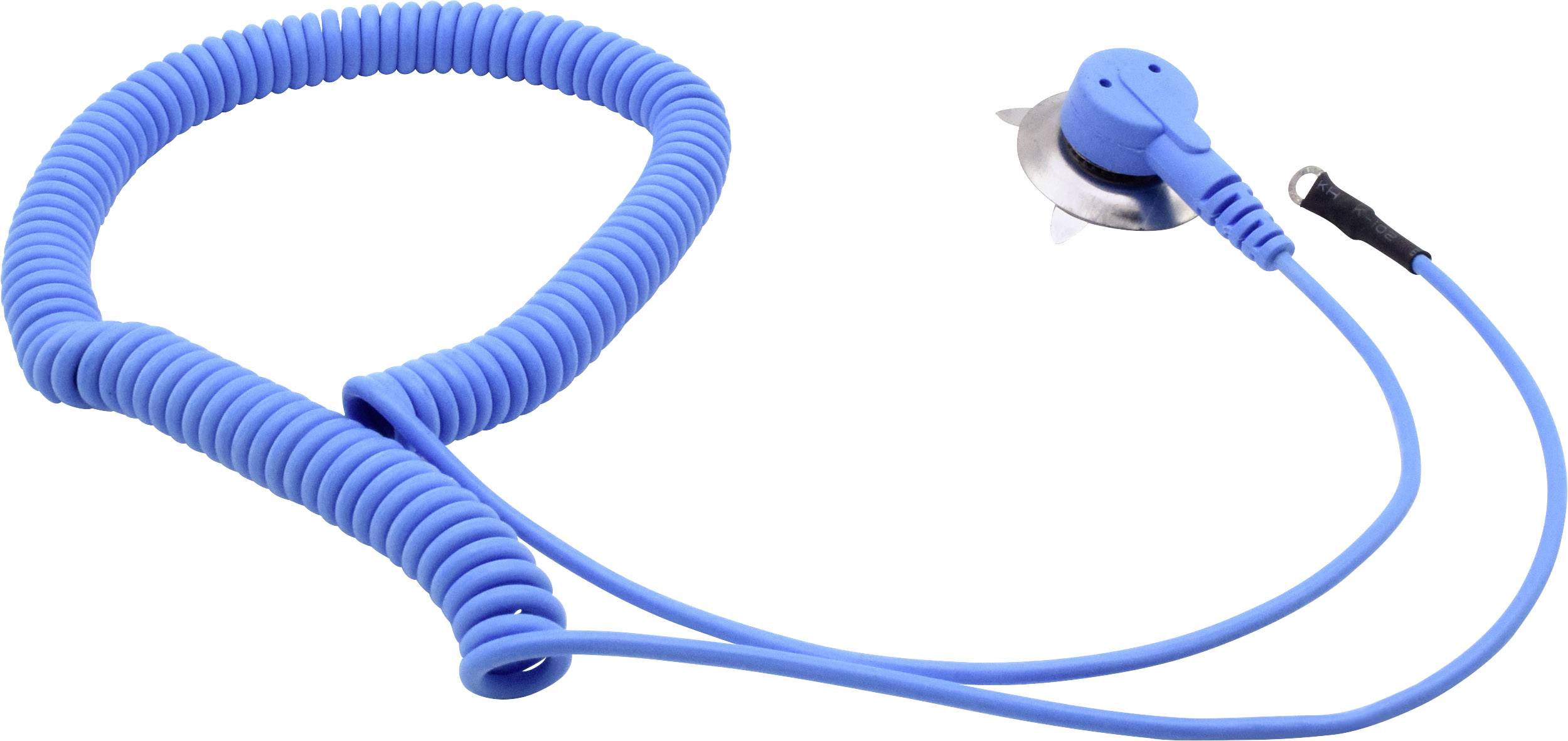 Câble bleu spiralé avec un capteur rond à une extrémité, typique des applications médicales ou de connexion d'appareils.