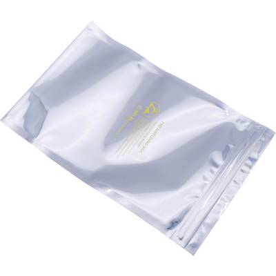 Un sac d'emballage argenté antistatique avec fermeture à glissière, souvent utilisé pour protéger les appareils électroniques sensibles.
