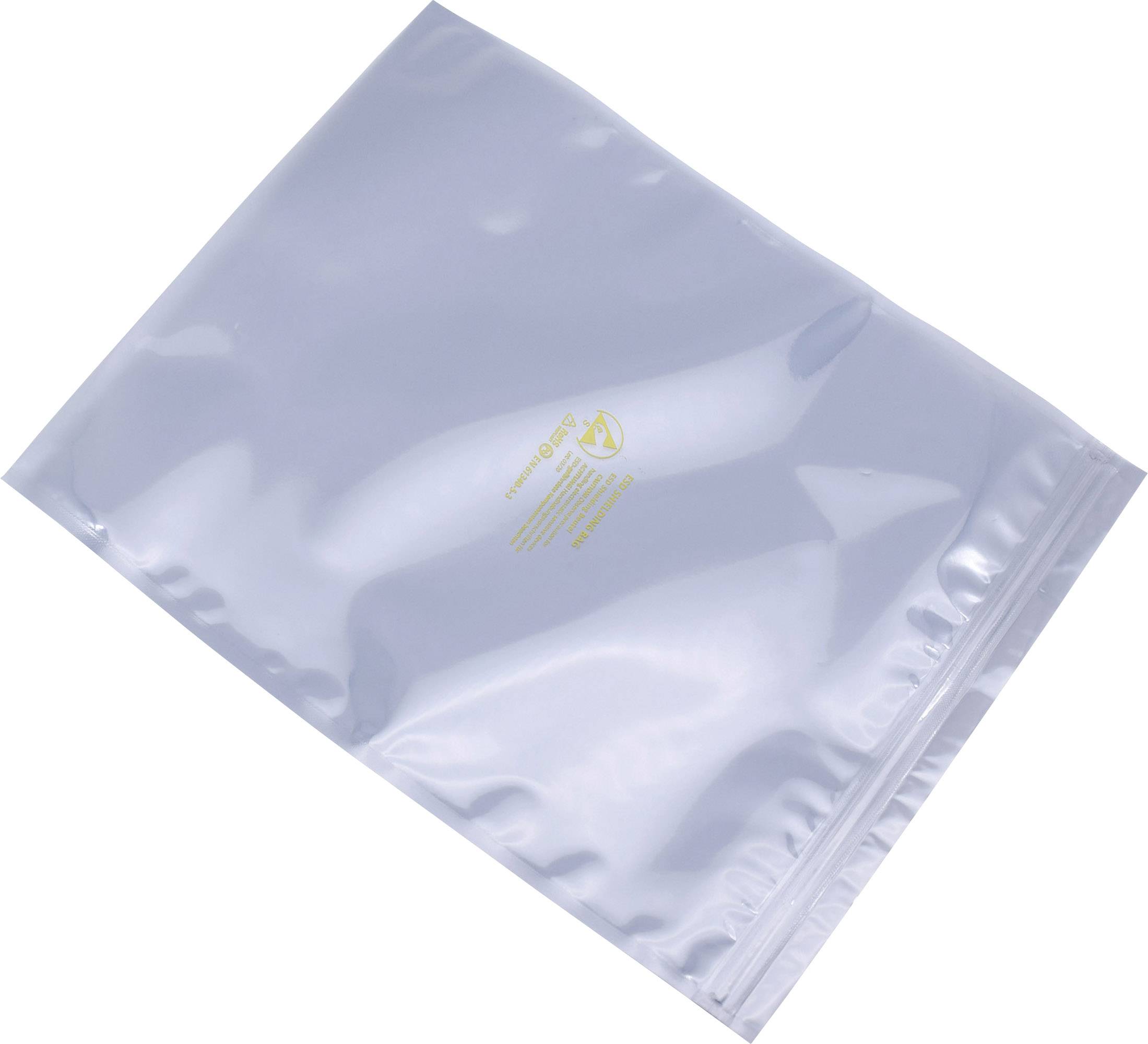 Sachet en plastique transparent et refermable avec un symbole imprimé et du texte au centre.