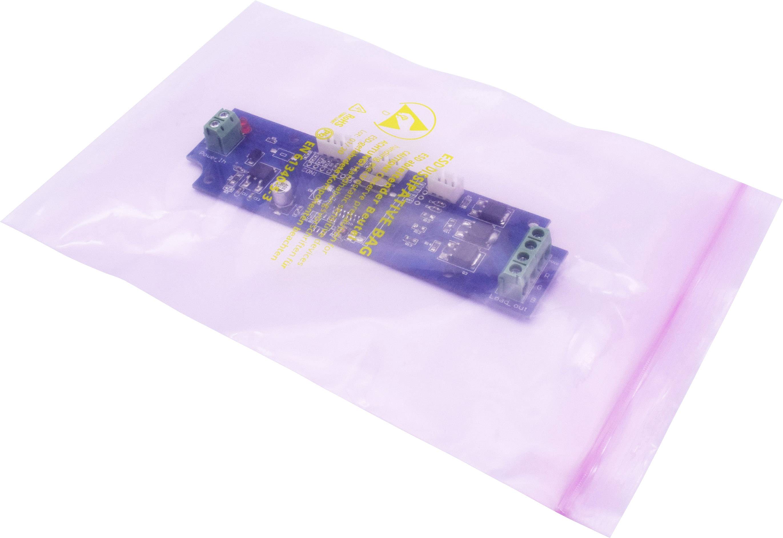 Carte électronique dans un sachet antistatique, protégée contre les décharges électrostatiques.