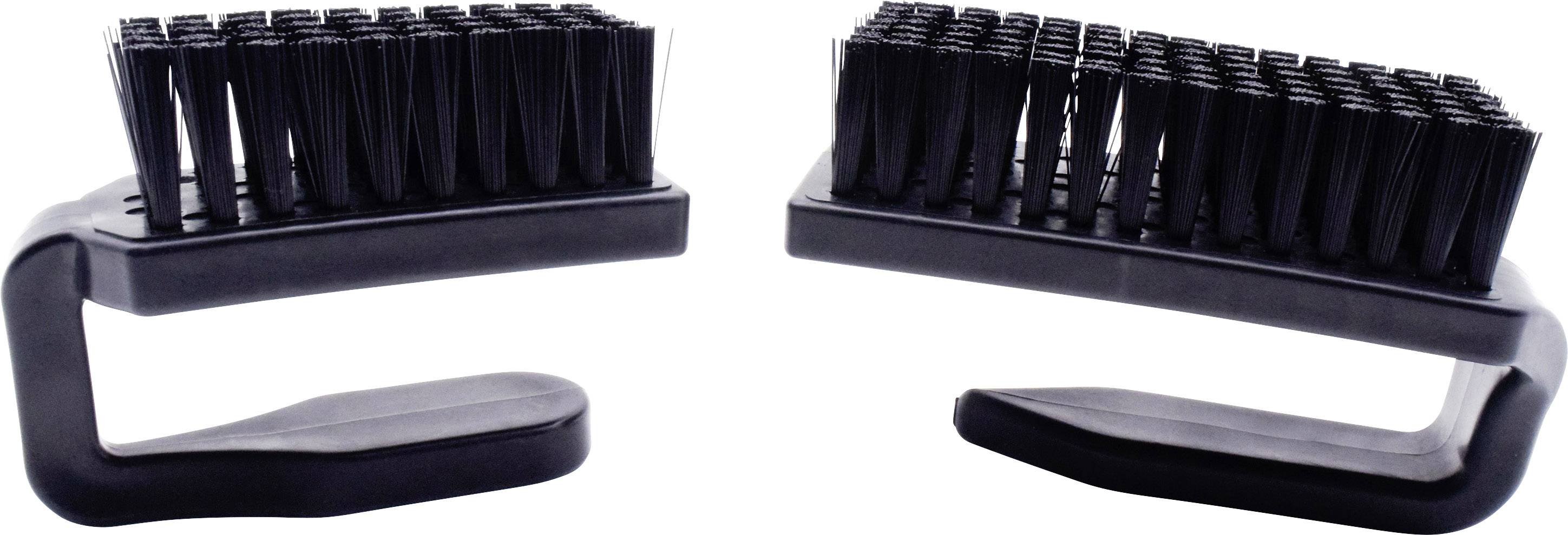 Deux brosses à curry noires avec poignées et poils denses. Idéales pour le toilettage et le nettoyage des animaux.