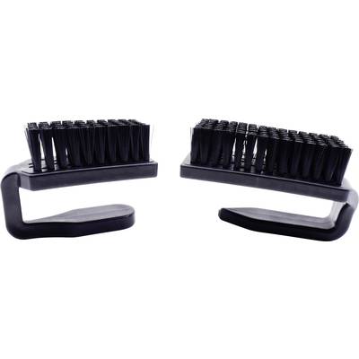Deux brosses à curry noires avec poignées et poils denses. Idéales pour le toilettage et le nettoyage des animaux.