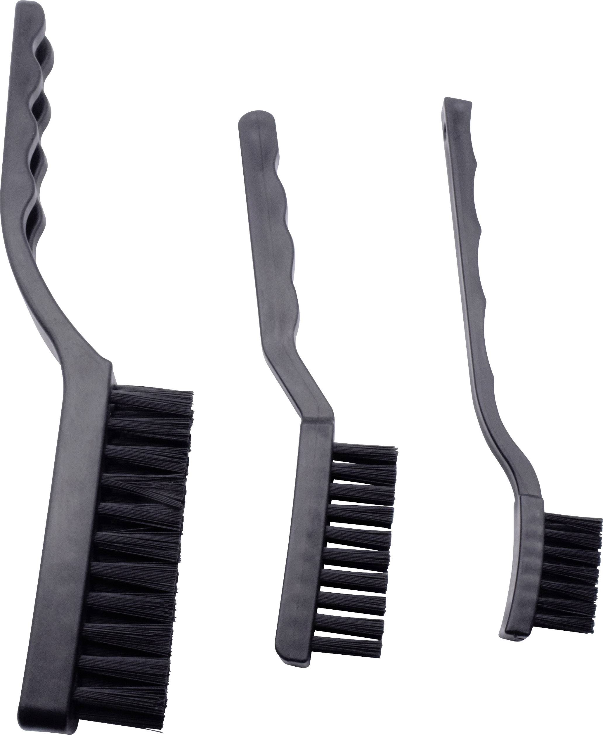 Trois brosses noires à manches ondulés de différentes tailles. Elles sont disposées côte à côte et alignées en diagonale.