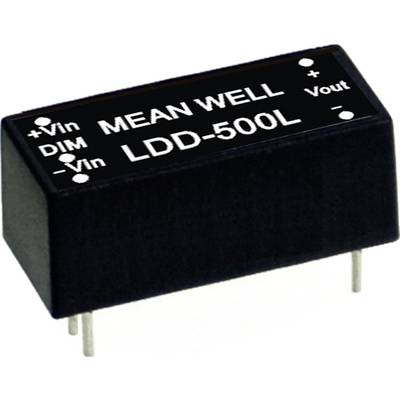 Régulateur de tension Schwarzer Mean Well, modèle 'LDD-500L', avec bornes d'entrée (+Vin, -Vin) et de sortie (Vout, DIM).