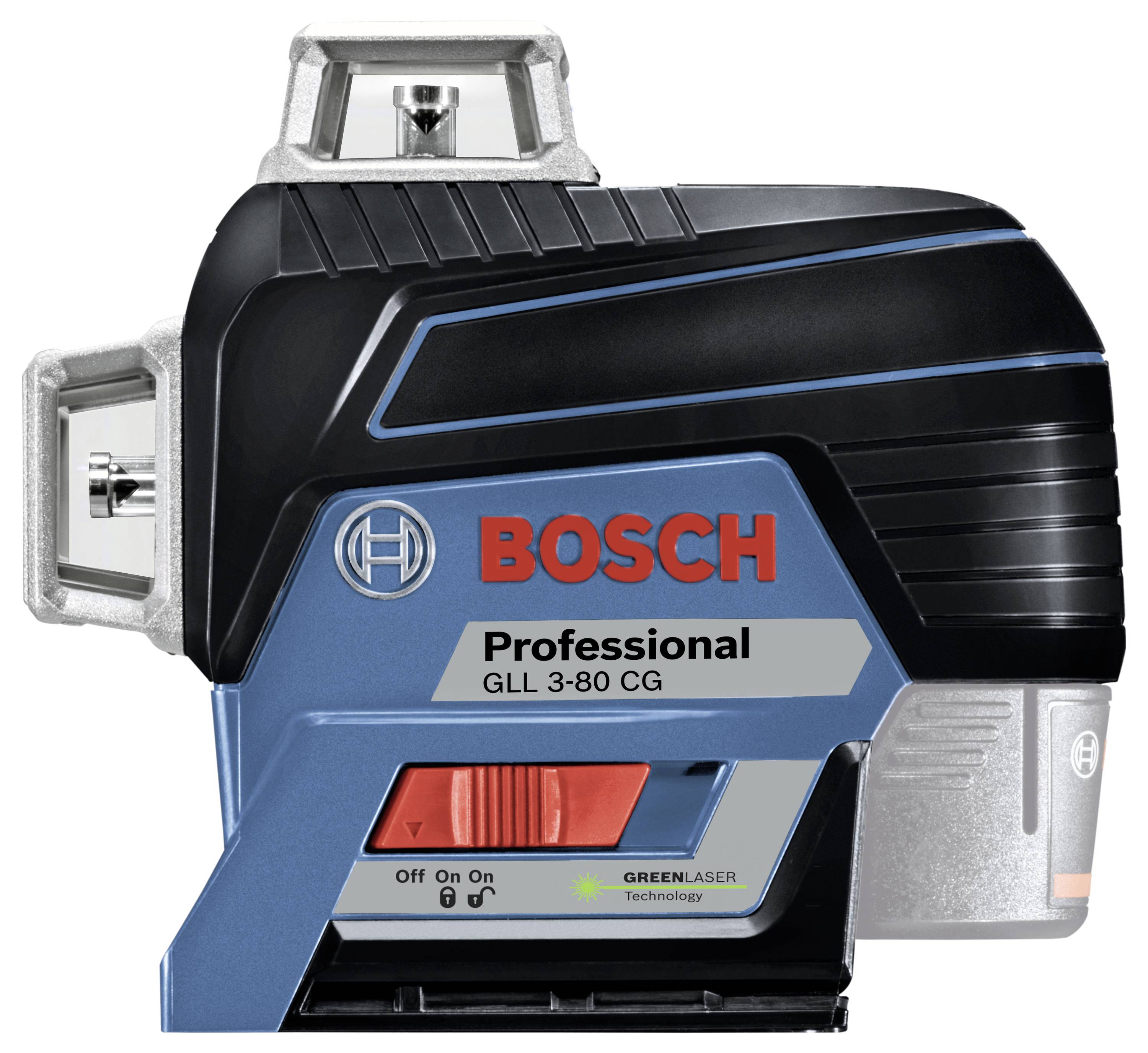 Télémètre laser Bosch, modèle 'Professional GLL 3-80 CG', boîtier noir et bleu avec indicateur laser vert.
